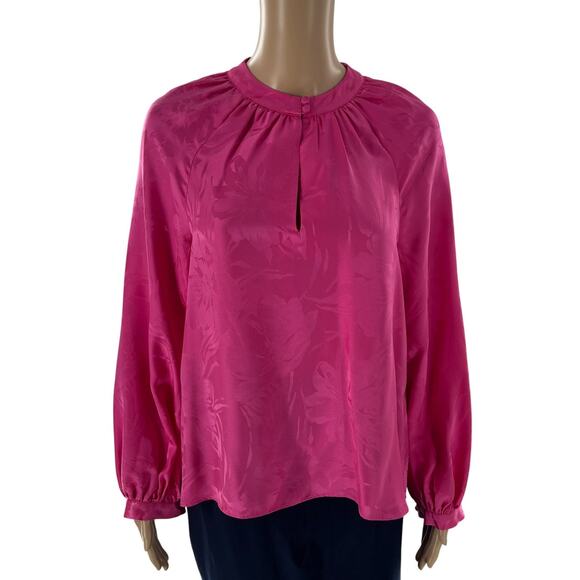 Tanya Taylor Hot Pink Amy Silk Floral Keyhole Blouse - Picture 2 of 11